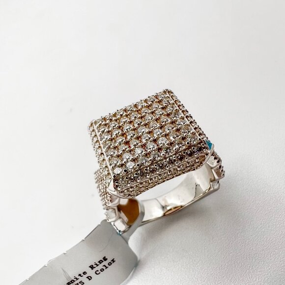 925 Sterling Sliver Moissanite Square Ring Square Cuban band, 3cm wide 3.409ctw - Picture 2 of 7